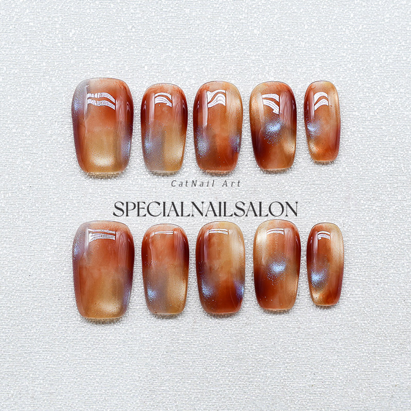 【琉璃光谱】纯手工穿戴甲秋冬美拉德晕染气质猫眼高级感显白美甲,彩妆/香水/美妆工具,穿戴甲/甲片,淘宝优惠券,粉丝福利购,淘宝优惠卷