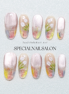 【银沙郁梦】纯手工穿戴甲晕染撞色高级感显白温柔氛围感美甲甲片