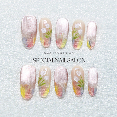 【银沙郁梦】纯手工穿戴甲晕染撞色高级感显白温柔氛围感美甲甲片