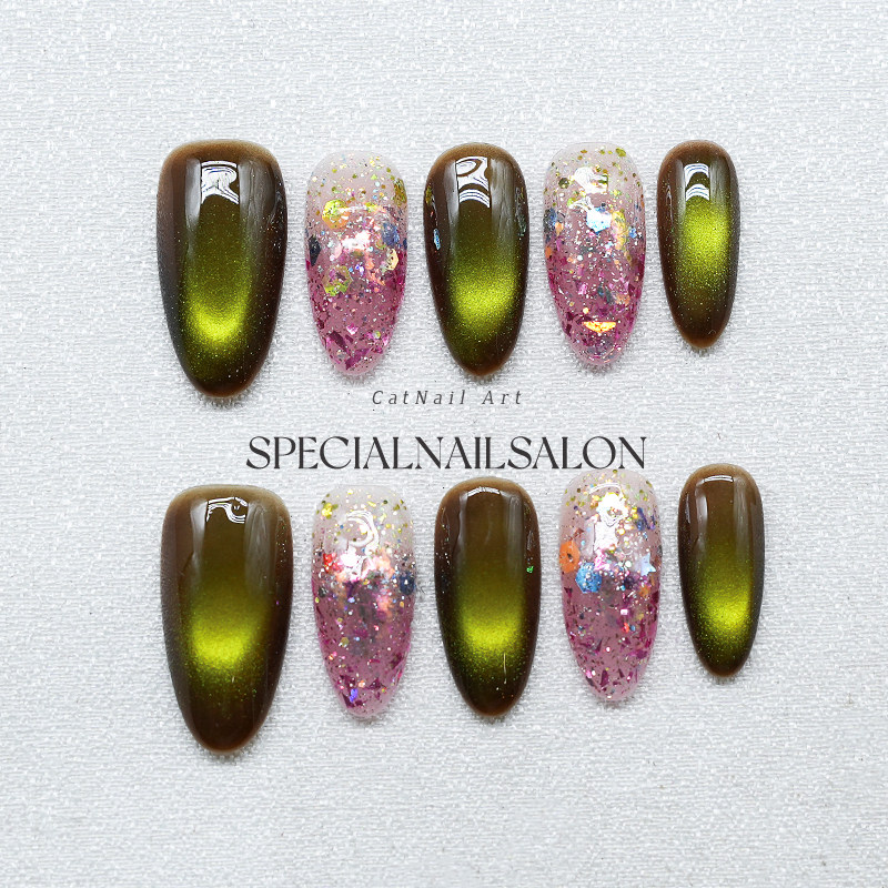 【紫韵招财】纯手工穿戴美甲秋冬爆闪亮片渐变猫眼高级感指甲贴片,彩妆/香水/美妆工具,穿戴甲/甲片,淘宝优惠券,粉丝福利购,淘宝优惠卷