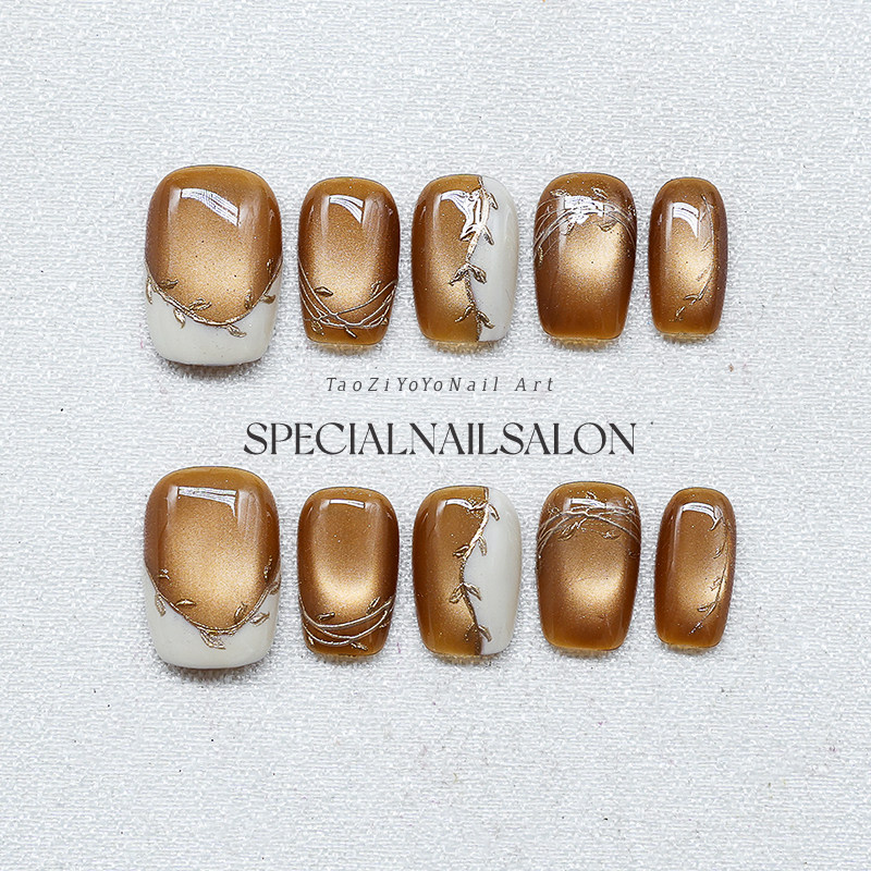 【秋叶原】纯手工穿戴甲25新款秋冬琥珀色金箔高级感气质美甲贴片,彩妆/香水/美妆工具,穿戴甲/甲片,淘宝优惠券,粉丝福利购,淘宝优惠卷