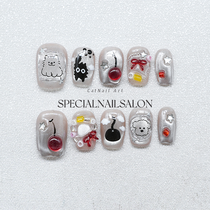 【哈基米】纯手工穿戴美甲童趣搞怪卡通短款学生党可拆卸指甲贴片