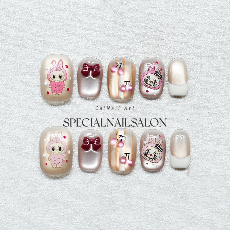 【樱桃小布】纯手工穿戴美甲可爱卡通甜美少女学生党显白指甲贴片