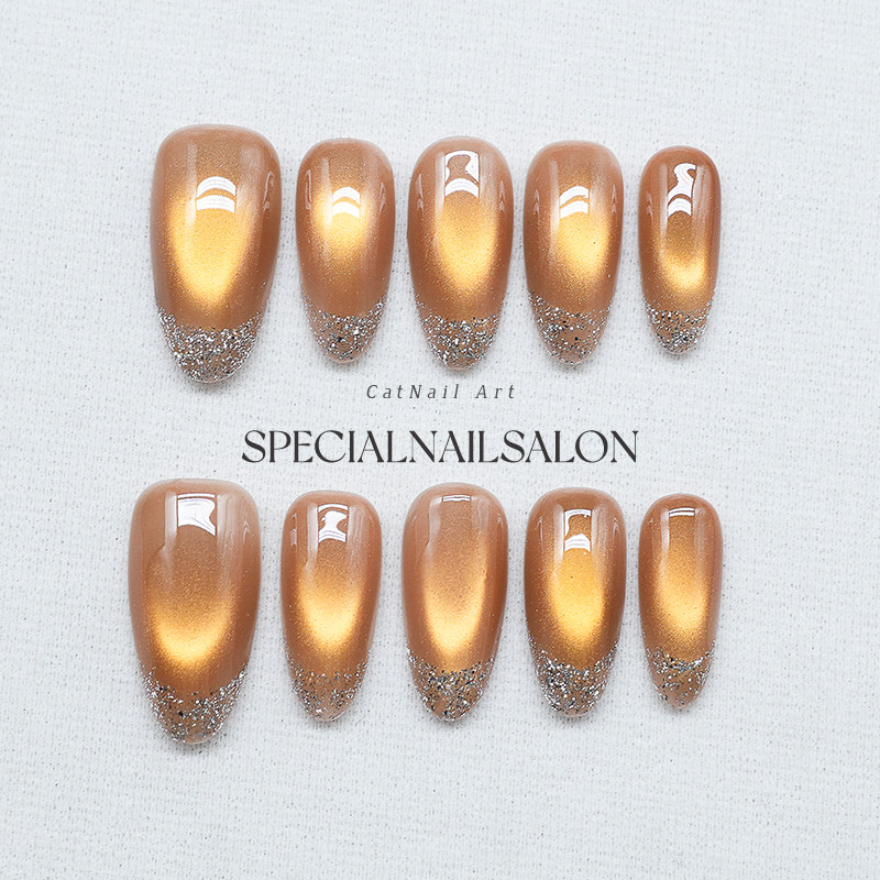 【蜜黄轻语】纯手工穿戴甲2025新款琉璃黄猫眼高级感细闪碎钻美甲,彩妆/香水/美妆工具,穿戴甲/甲片,淘宝优惠券,粉丝福利购,淘宝优惠卷