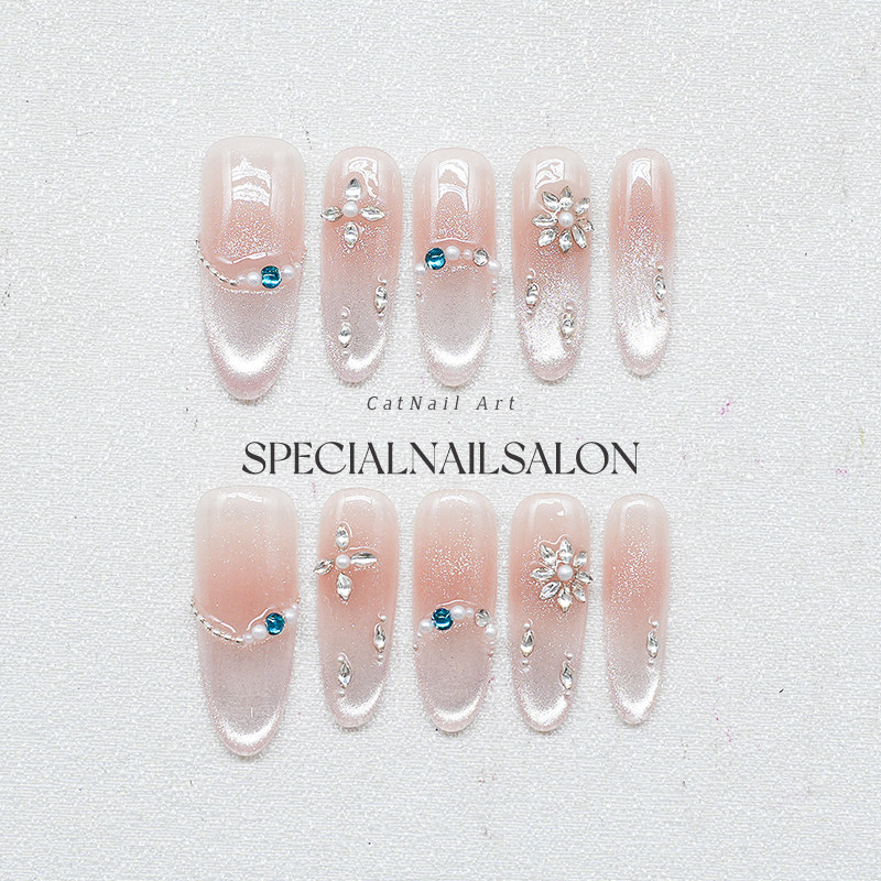 【星芒织梦】纯手工穿戴甲裸粉色冰花高级感显白夏日新款美甲贴片,彩妆/香水/美妆工具,穿戴甲/甲片,淘宝优惠券,粉丝福利购,淘宝优惠卷