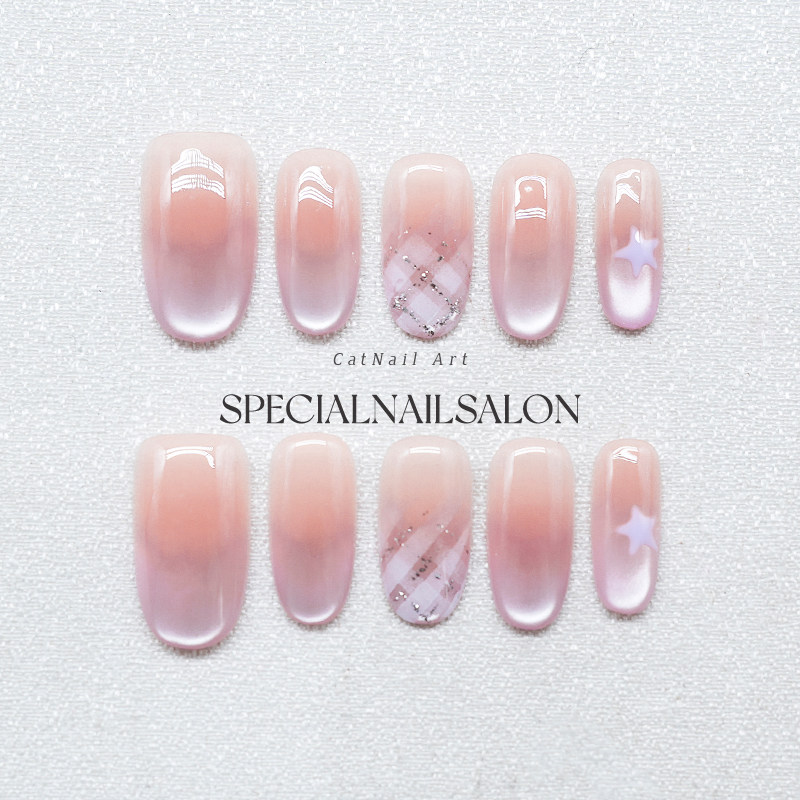 【梦桃小星】纯手工穿戴甲秋冬新款晕染温柔显白高级感仙女美甲片,彩妆/香水/美妆工具,穿戴甲/甲片,淘宝优惠券,粉丝福利购,淘宝优惠卷