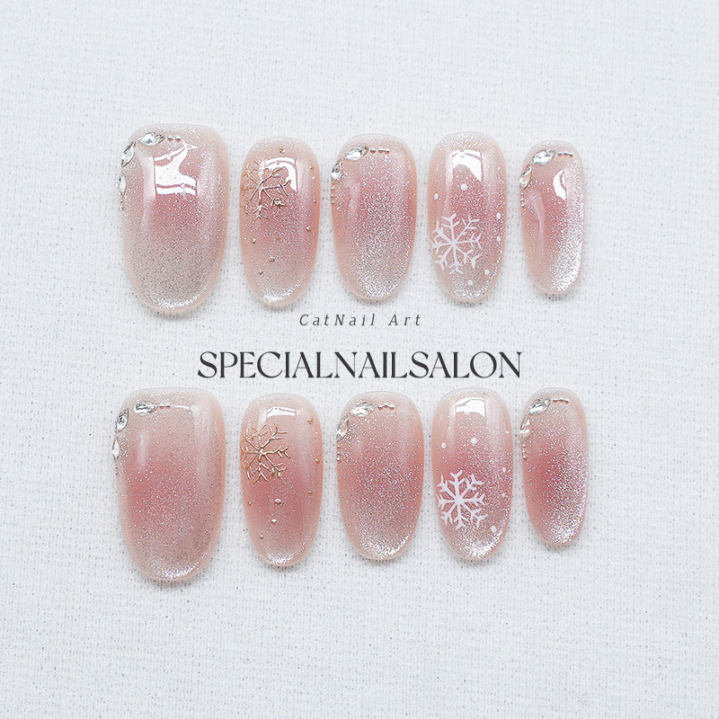 【瑞雪丰年】纯手工穿戴甲冬日甜美雪花超仙细闪猫眼高级感美甲片,彩妆/香水/美妆工具,穿戴甲/甲片,淘宝优惠券,粉丝福利购,淘宝优惠卷