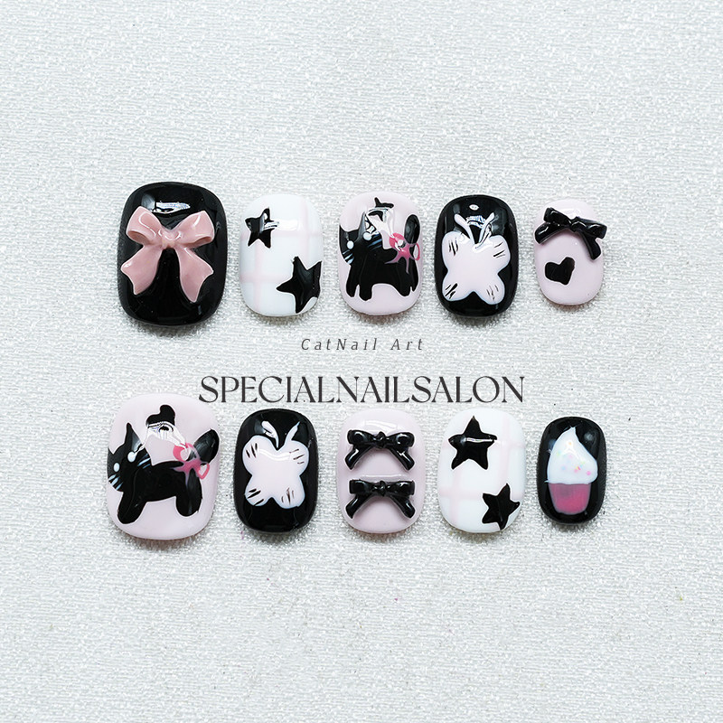 【猫之恋语】纯手工穿戴美甲夏日奶油风可爱童趣2025新款指甲贴片,彩妆/香水/美妆工具,穿戴甲/甲片,淘宝优惠券,粉丝福利购,淘宝优惠卷