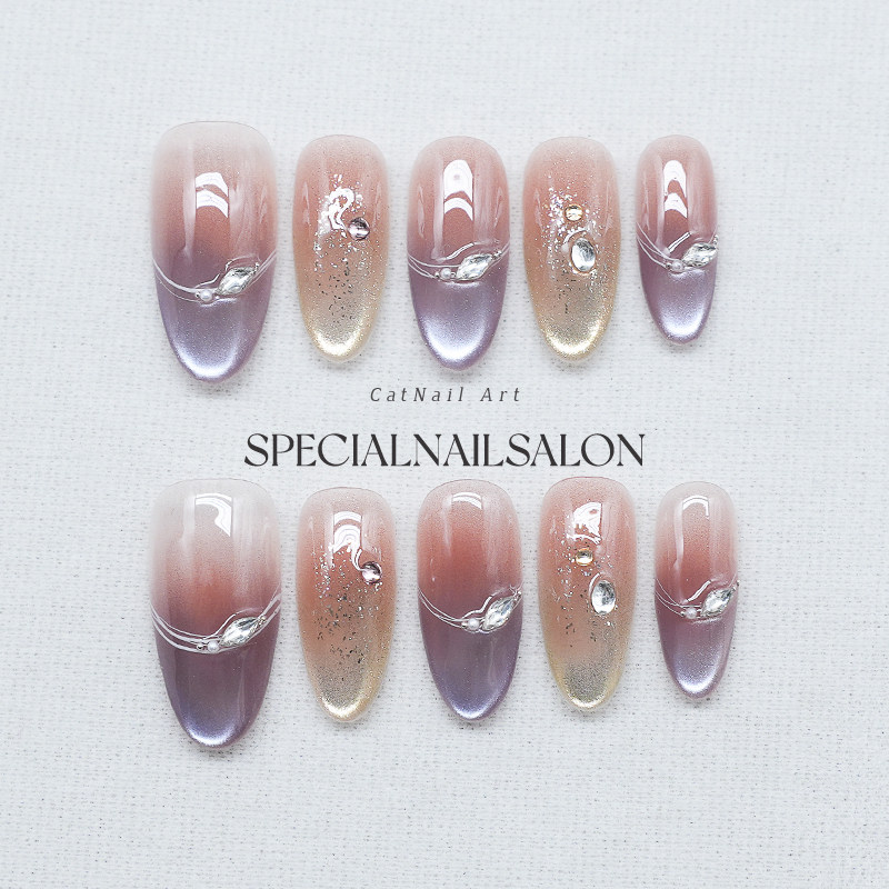 【紫藤月光】纯手工穿戴甲法式清新感中长款高品质显白美甲指甲片,彩妆/香水/美妆工具,穿戴甲/甲片,淘宝优惠券,粉丝福利购,淘宝优惠卷