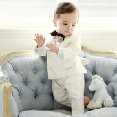 儿童西装 男童周岁礼服花童男宝小西服英伦风白色演出服主持人 套装