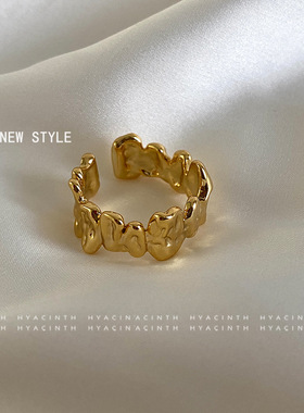 2021新款潮小众褶皱设计感悉锡纸纹理戒指不规则几何男女款指环