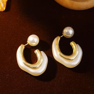 韩国新款不规则仿珍珠耳饰法式复古风情可拆卸U形耳钉甜美耳环女