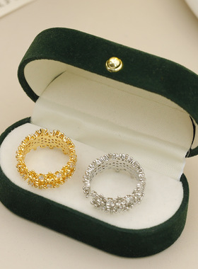 ins小众轻奢锆石戒指女镂空超仙花瓣食指戒女款潮人气质对戒女