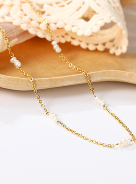 简约天然淡水珍珠钛钢项链女小众设计高级感ins韩版项链项饰