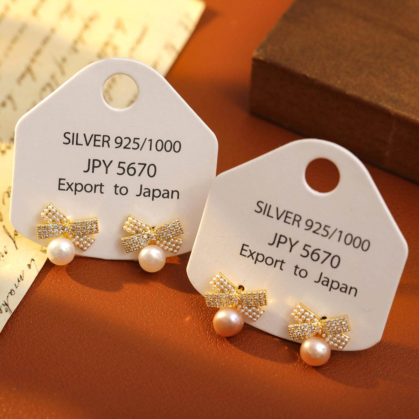 超仙蝴蝶结满钻珍珠耳钉巴洛克可爱气质银针耳环春夏新款耳饰