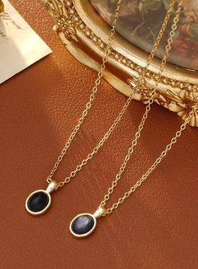 炫彩灰色椭圆马眼项链秋冬网红潮人毛衣链轻奢法式项链女锁骨链