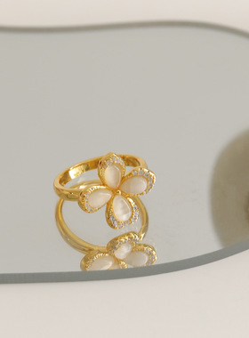 轻奢猫眼石食指戒高级感花朵开口戒微镶锆石轻奢时尚气质超闪戒指