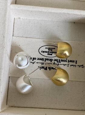 半包圆耳钉拉丝耳饰高级感耳环个性潮女冷淡风2024年新款轻奢气质