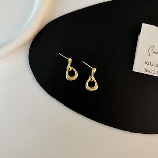 韩国新款几何不规则怀旧金电镀金属耳环高级感冷风银针耳饰欧美风