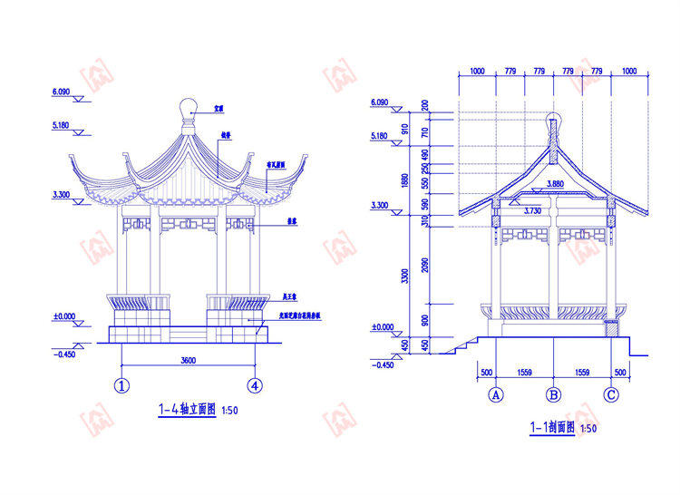 六角亭景观亭做法凉亭古建亭子平面立面剖面大样详图cad施工图纸
