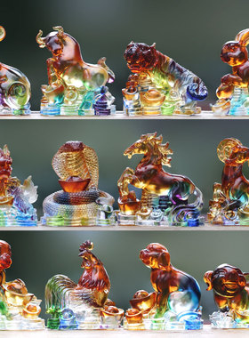 十二生肖古法琉璃摆件12生肖全套属相猪牛虎鸡马蛇居家摆设工艺品