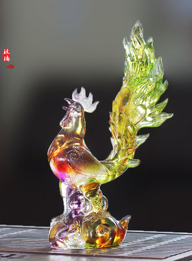 古法琉璃金鸡独立风水鸡摆件