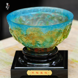 琉璃聚福宝碗供水杯供佛杯双龙戏珠碗佛贡杯招财纳福乔迁开业送礼