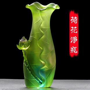 琉璃花瓶摆件一对客厅插花彩色手工简约古法琉璃荷花净瓶佛前供瓶