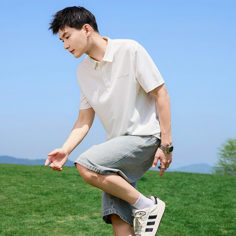 唐狮2025夏季新款男polo衫短袖白色简约学生翻领T恤宽松运动上衣