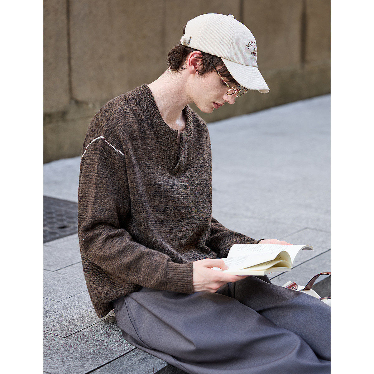 唐狮2026秋冬季毛衣男圆领套头小V撞色明线德美拉肌理感毛线衫,男装,针织衫/毛衣,淘宝优惠券,粉丝福利购,淘宝优惠卷