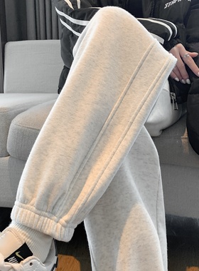 唐狮2025年春季新款女休闲裤宽松束脚显瘦百搭卫裤灰色运动裤子WP