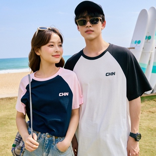 唐狮2026夏季新款情侣装短袖t恤男复古潮流插肩袖女上衣短款宽松