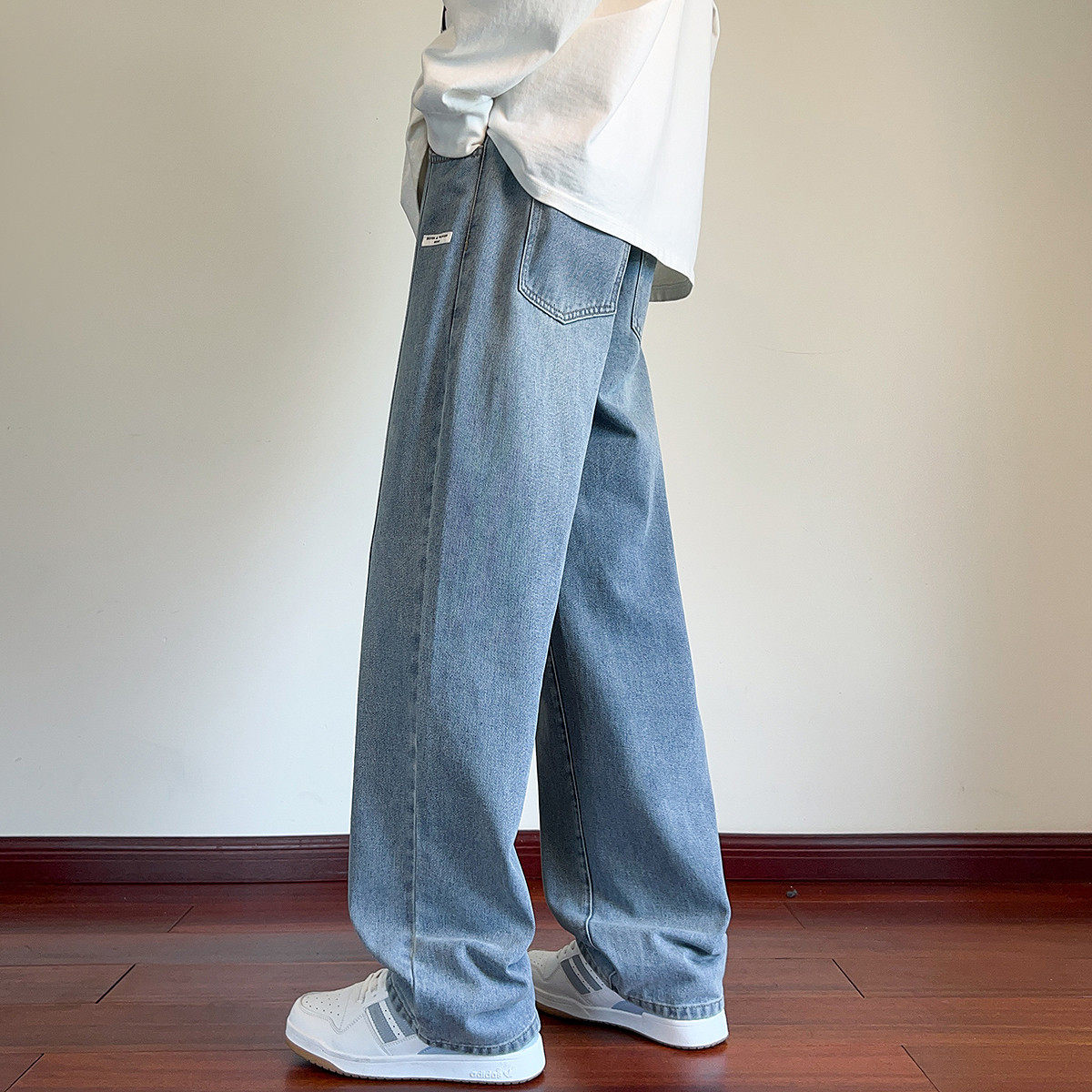 唐狮2026秋季新款牛仔裤男款阔腿裤宽松直筒长裤松紧腰弯刀显瘦潮