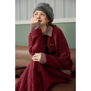 唐狮2026新款红色毛衣套装女毛线衫polo领宽松半身裙新年两件套