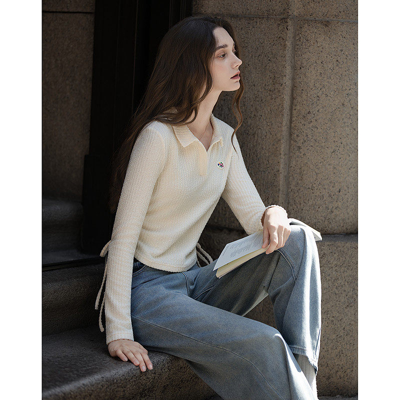 唐狮2026秋冬女POLO领打底衫净色针织内搭上衣女春秋可外穿打底衣