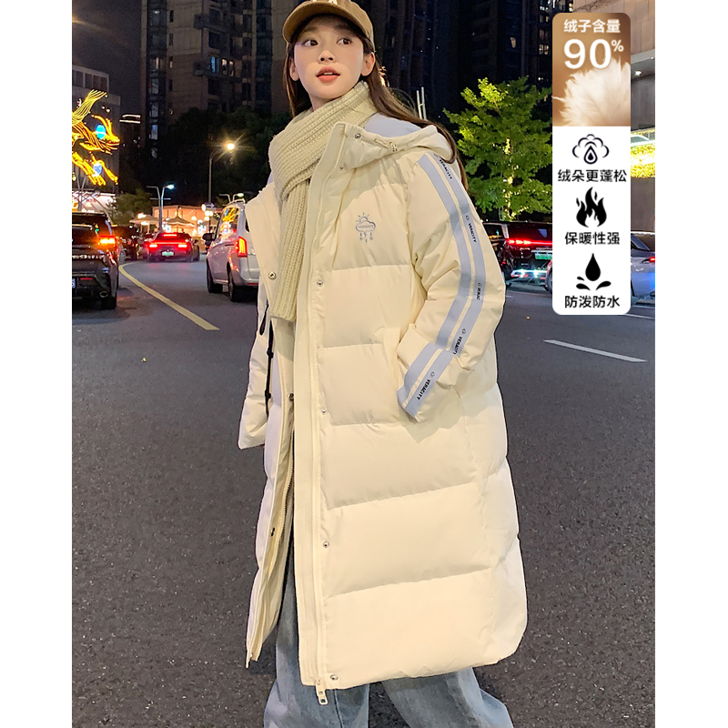 【防水】唐狮2024冬季休闲百搭黑色长款羽绒服女冬季加厚过膝爆款