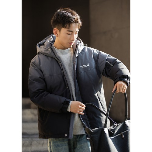 唐狮2025秋冬季男连帽渐变短款羽绒服潮流百搭设计感羽绒外套保暖