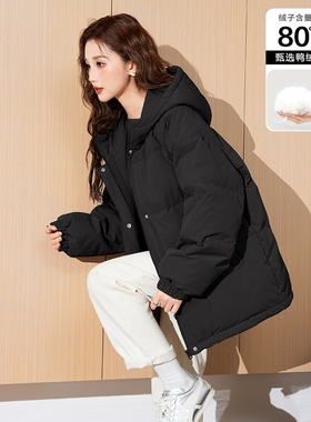 唐狮减龄漂亮洋气短款羽绒服女2025新款连帽紫色外套冬季小个子wp