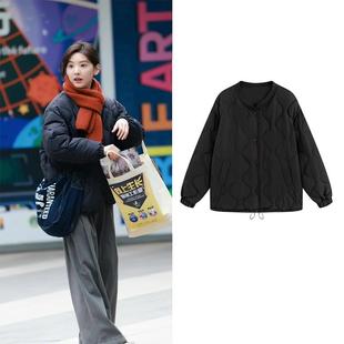章若楠同款羽绒棉服女2024新款韩版慵懒风菱格宽松显瘦加厚棉衣潮