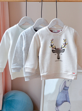 外单~以色列女宝宝拉绒卫衣婴儿套头衫秋季卡通动漫休闲白色长袖