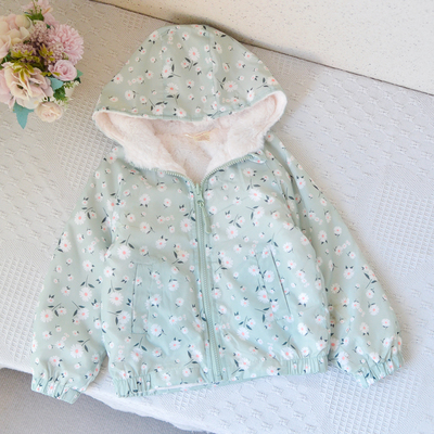 美单5-14女童碎花加绒两面穿外套