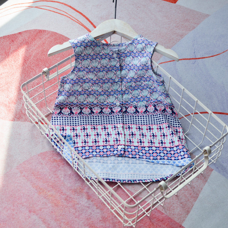 澳州单~3-7岁女童宝宝人棉碎花上衣中小童无袖圆领衬衫薄款柔软坠