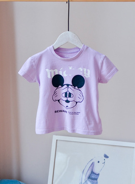 D家纯元~3-6岁女宝宝宽松短袖T恤中小童全棉紫色时尚卡通夏体恤