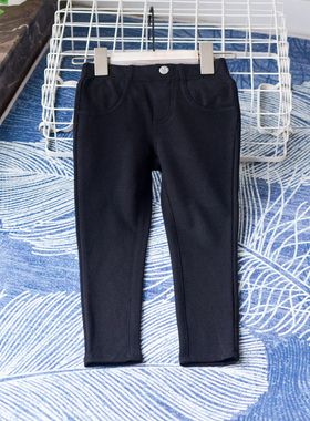 德国单~女童修身休闲裤中小童秋季裤子毛圈弹性纯色黑色长裤百搭