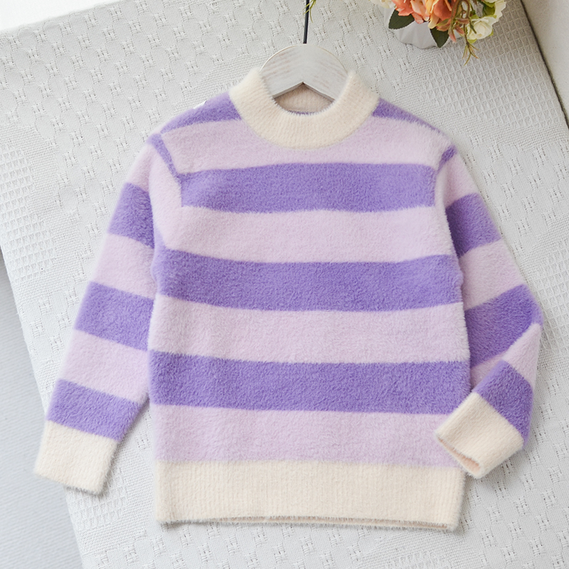 110-120女童水貂绒半高领厚毛衣