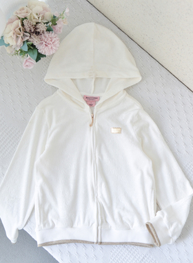 美单ju-滋~6-12岁女童宝宝天鹅绒连帽拉链开衫外套中小童白色时尚