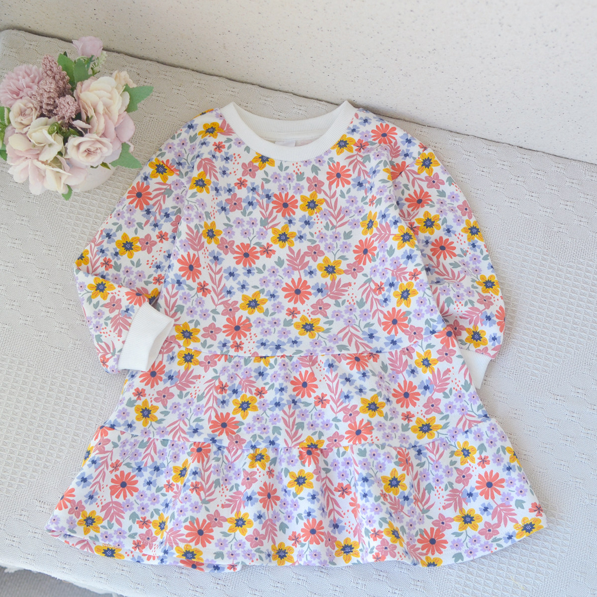 澳洲单1-9女童拉绒碎花连衣裙