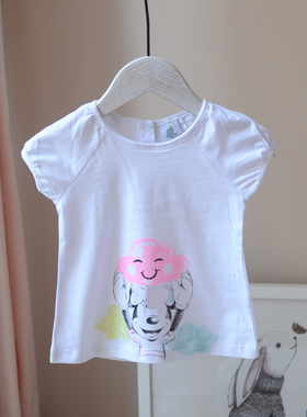 chun原断码~1岁女婴宝宝小童薄款短袖t恤夏白色体恤纯棉洋气可爱