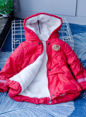外贸韩单~2-5岁女童宝宝中小童棉袄加绒加厚秋冬保暖红色棉衣服柔