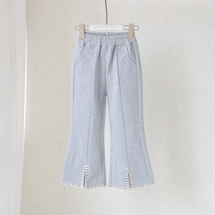 亏请 灰色长裤 110 小童春春秋时尚 120幼儿园宝宝花边喇叭裤 断码